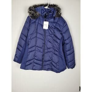 Womens RIJING Puffer Winter Jacket Hooded Faux Fur Coat Warm Lining NO BELT XXL